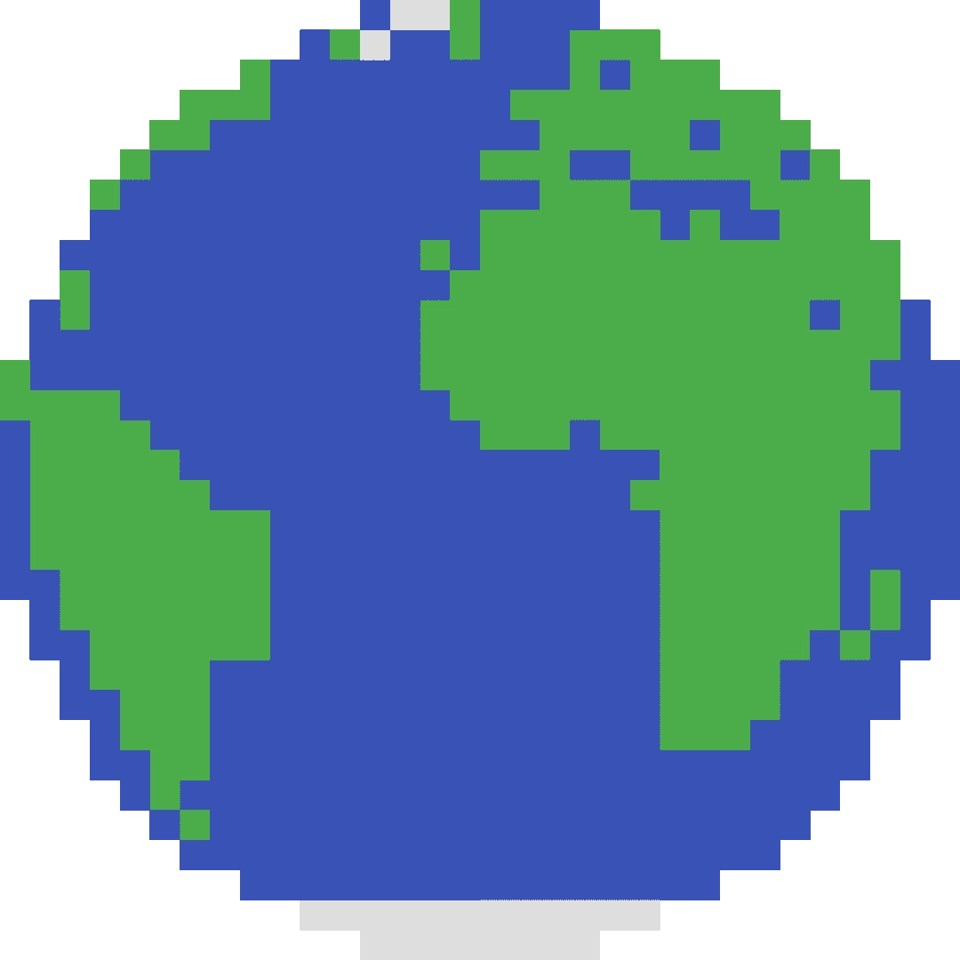 A pixel art image of a globe